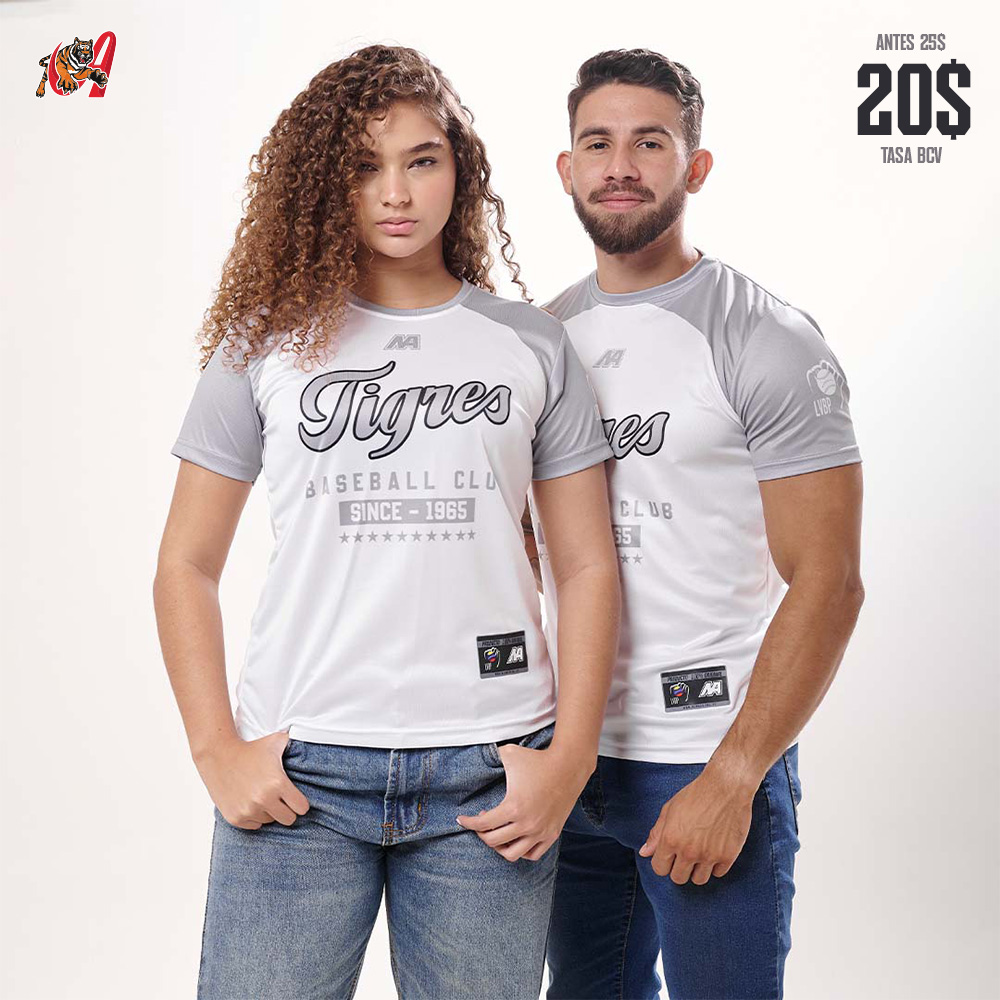 TIGRES-5 Franelas Unisex Tigres De Aragua Colección New Arrival Blanco/Gris - Imagen 1